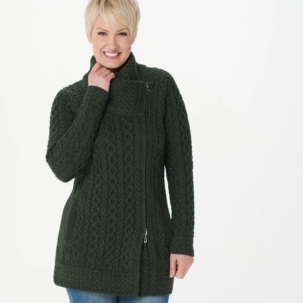 Aran Craft Regular Merino Wool Asymmetric Zip Front Sweater, XS